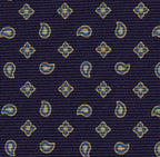 옐로우 골드 & 소프트 블루, 다크 퍼플 프린트 패턴 실크 타이 #MCT-595