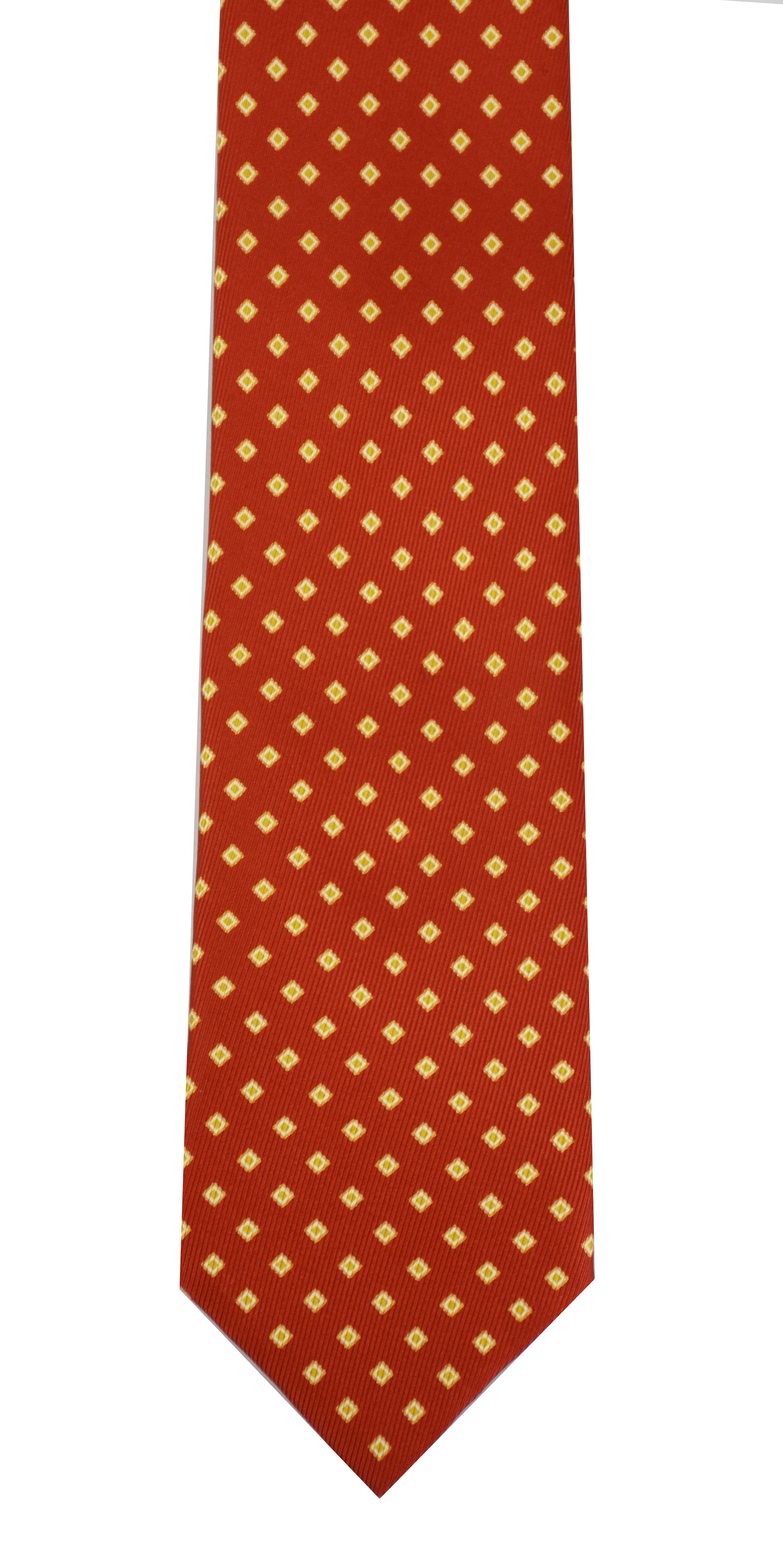 {[en]:White & Mandarin on Red Print Pattern Silk Tie