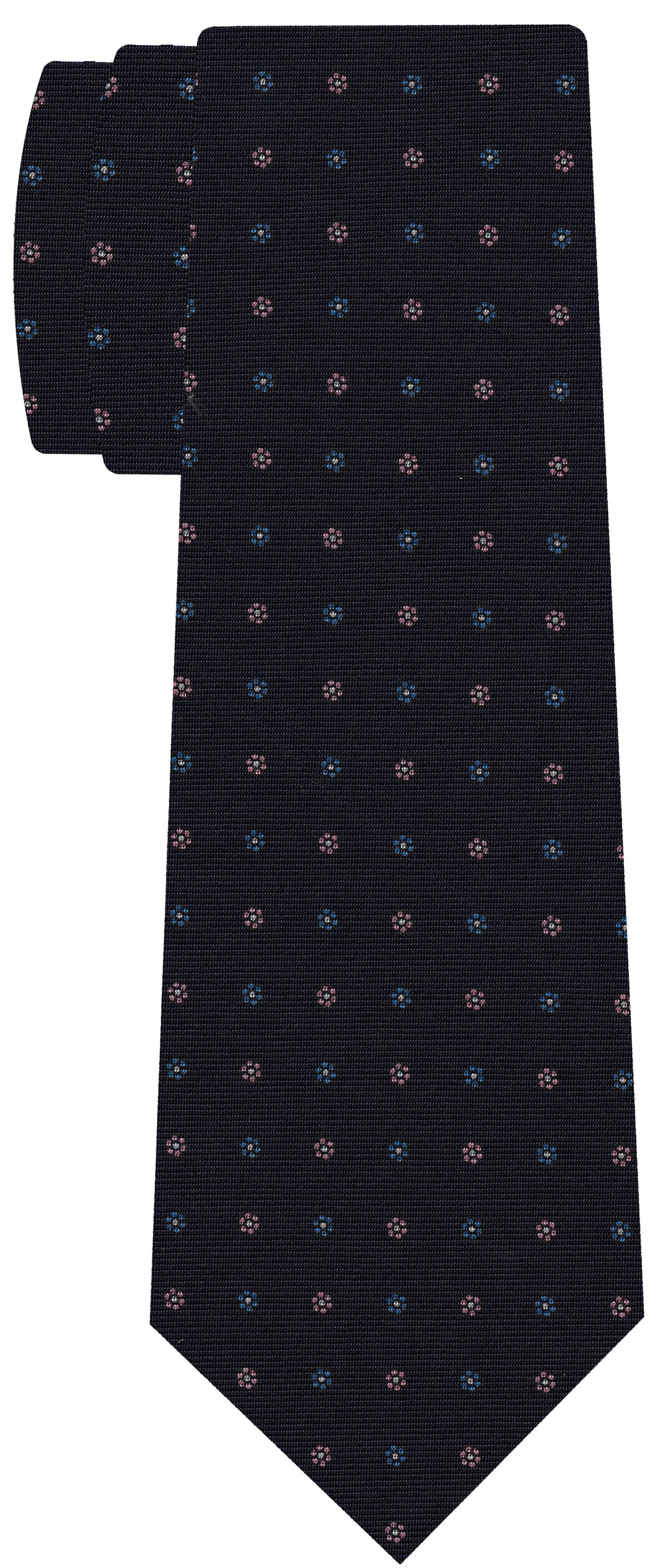 {[en]:Blue, White & Lavender on Dark Navy Blue Print Pattern Silk Tie