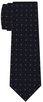 {[en]:Blue, White & Lavender on Dark Navy Blue Print Pattern Silk Tie