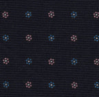 Blue, White & Lavender on Dark Navy Blue Print Pattern Silk Tie #MCT-597