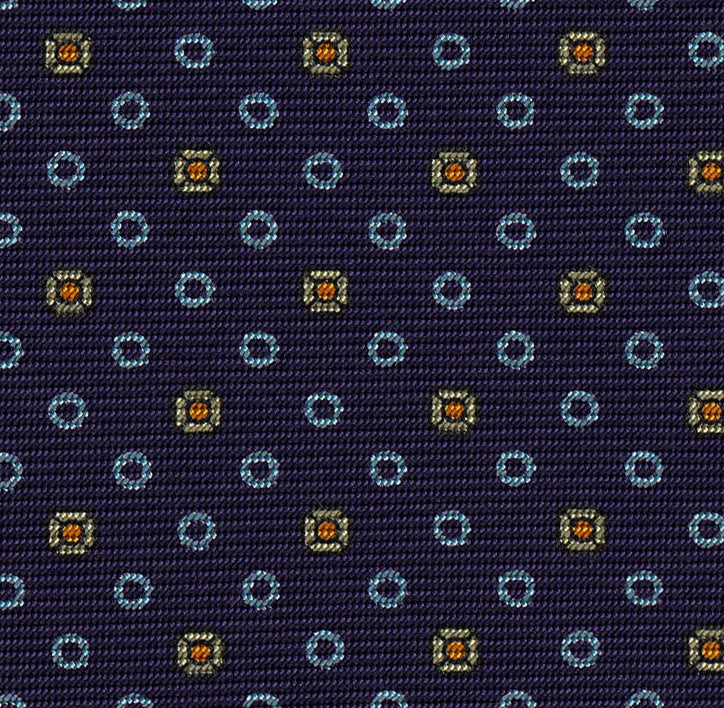 Sky Blue, Light Yellow & Orange on Dark Purple Pocket Square Silk MCP-598