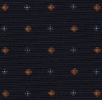 Blue, White & Burnt Orange on Dark Navy Blue Print Pattern Silk Tie #MCT-599
