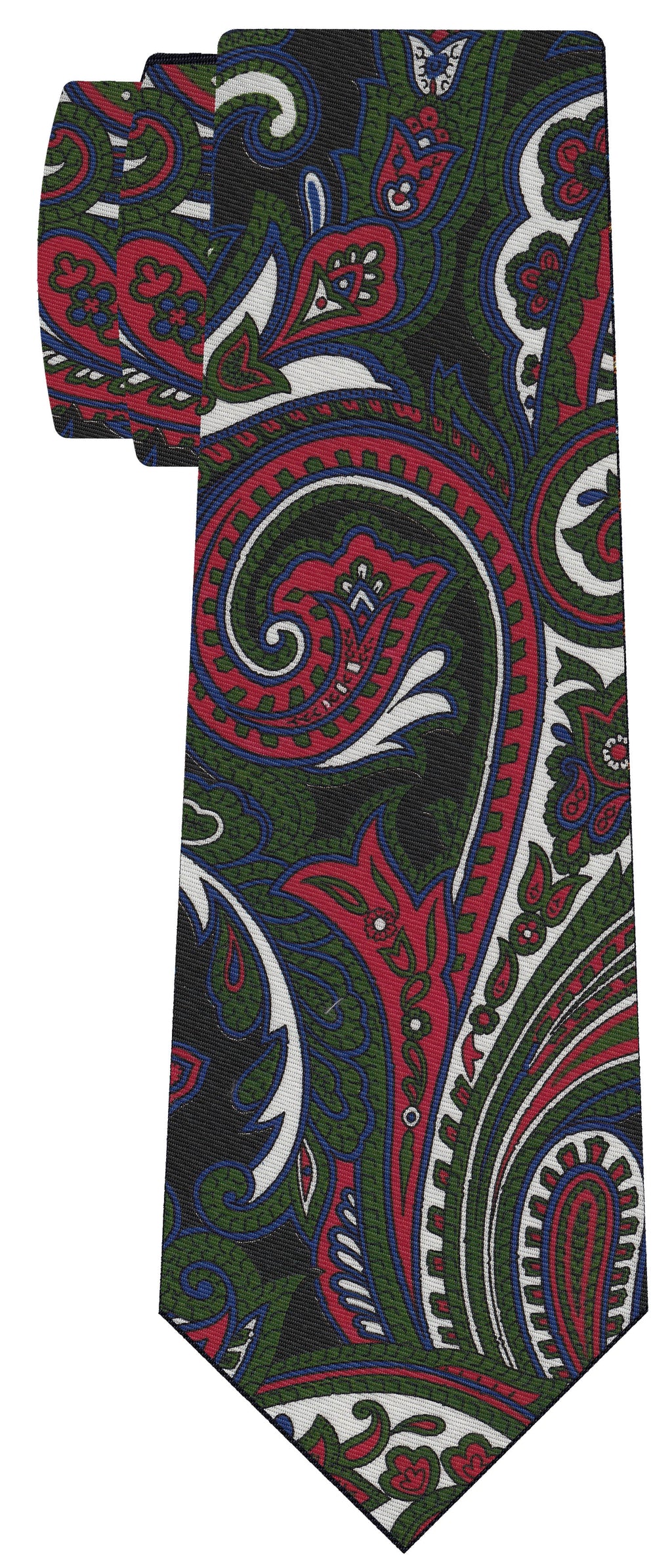 {[en]:Black, Forest Green, White, Blue & Fuchsia Print Pattern Silk Tie
