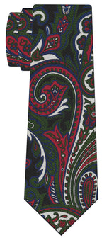 {[en]:Black, Forest Green, White, Blue & Fuchsia Print Pattern Silk Tie