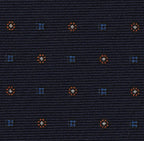 Blue, White & Orange on Dark Navy Blue Print Pattern Silk Tie #MCT-603