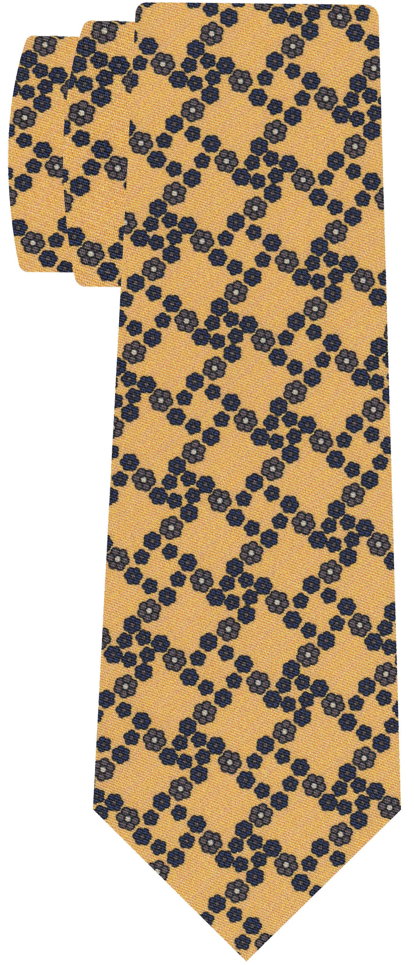 {[en]:Dark Blue & Dark Gray on Soft Yellow with a touch of Red Print Pattern Silk Tie