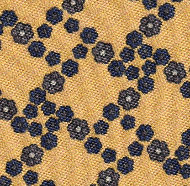 Dark Blue & Dark Gray on Soft Yellow with a touch of Red Print Pattern Silk Tie #MCT-604