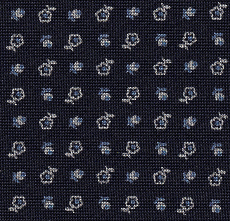{[en]:White & Sky Blue on Dark Navy Blue Print Pattern Silk Tie