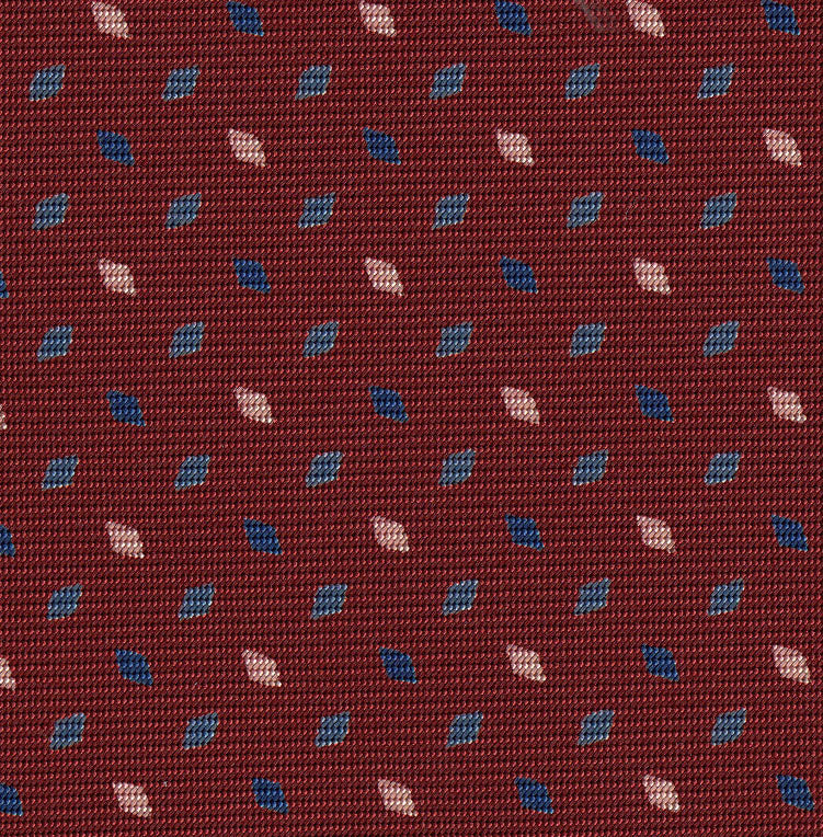 {[en]:Blue, Light Pink & Sky Blue on Dark Red Print Pattern Silk Tie