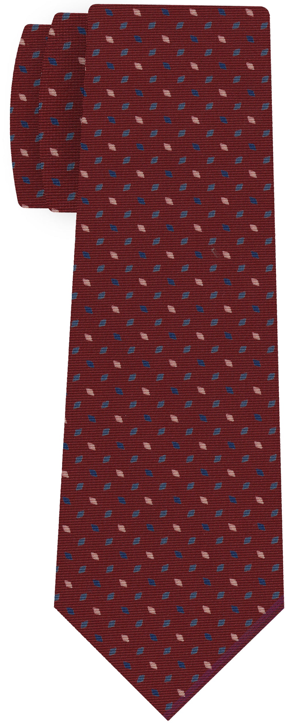 {[en]:Blue, Light Pink & Sky Blue on Dark Red Print Pattern Silk Tie
