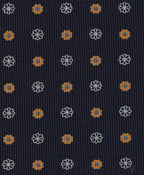 {[en]:Blue,White & Burnt Orange on Dark Navy Blue Print Pattern Silk Tie