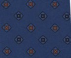 {[en]:Blue,White & Burnt Orange on Dark Blue Print Pattern Silk Tie