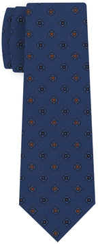 {[en]:Blue,White & Burnt Orange on Dark Blue Print Pattern Silk Tie