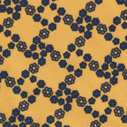 {[en]:Dark Blue, White & Gray on Dark Yellow Print Pattern Silk Tie