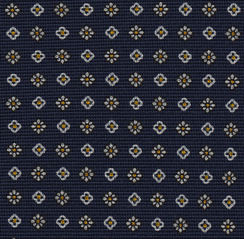 {[en]:Burnt Orange & Off-White on Dark Navy Blue Print Pattern Silk Tie