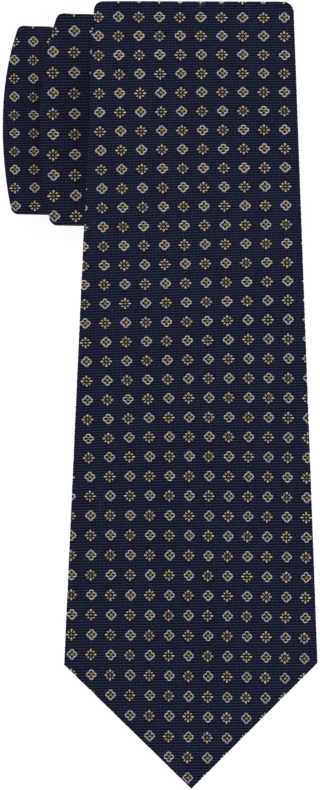 Burnt Orange & Off-White on Dark Navy Blue Print Pattern Silk Tie MCT-631