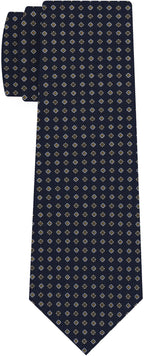 Burnt Orange & Off-White on Dark Navy Blue Print Pattern Silk Tie MCT-631