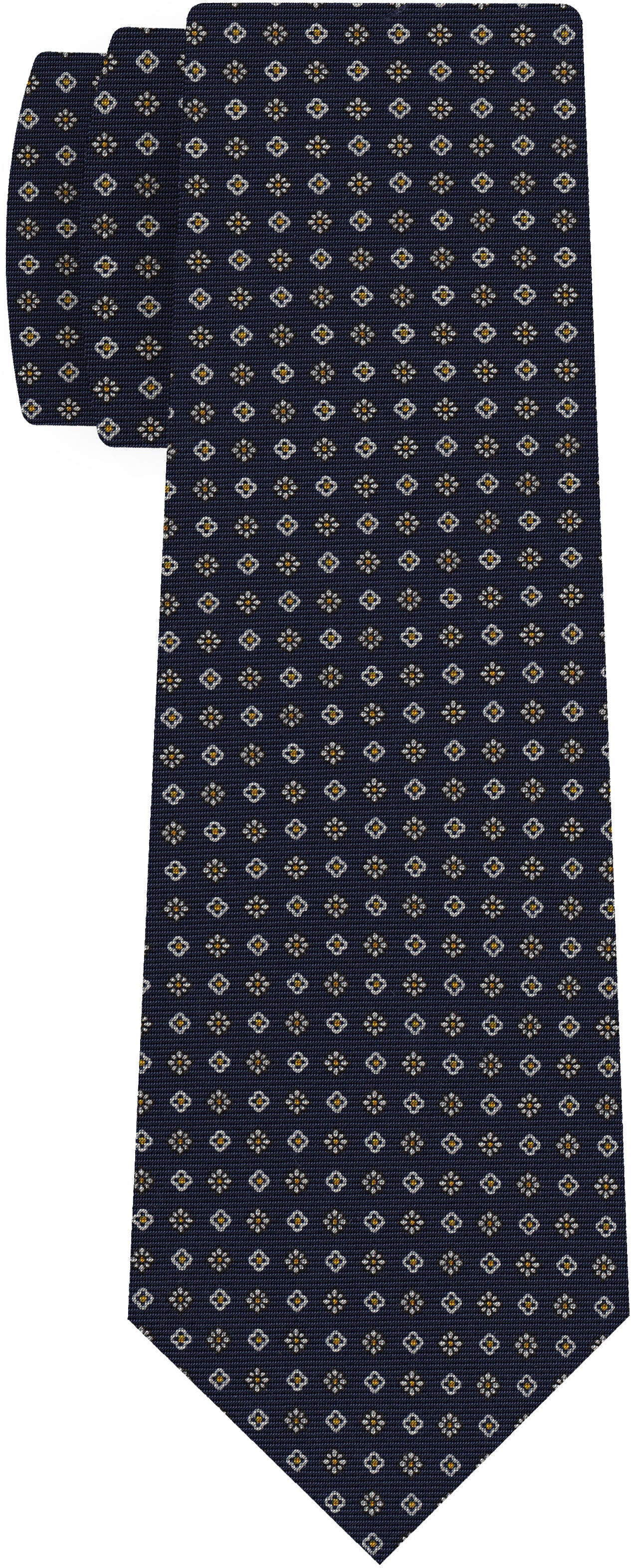 [Burnt Orange & Off-White on Dark Navy Blue Print Pattern Silk Tie MCT-631]