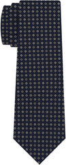 Burnt Orange & Off-White on Dark Navy Blue Print Pattern Silk Tie MCT-631