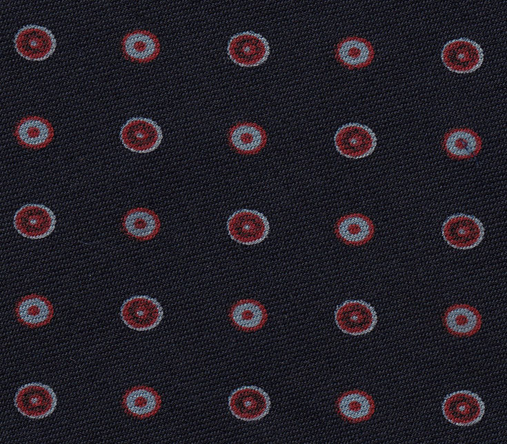 {[en]:Dark Red & White on Midnight Blue Print Pattern Silk Tie