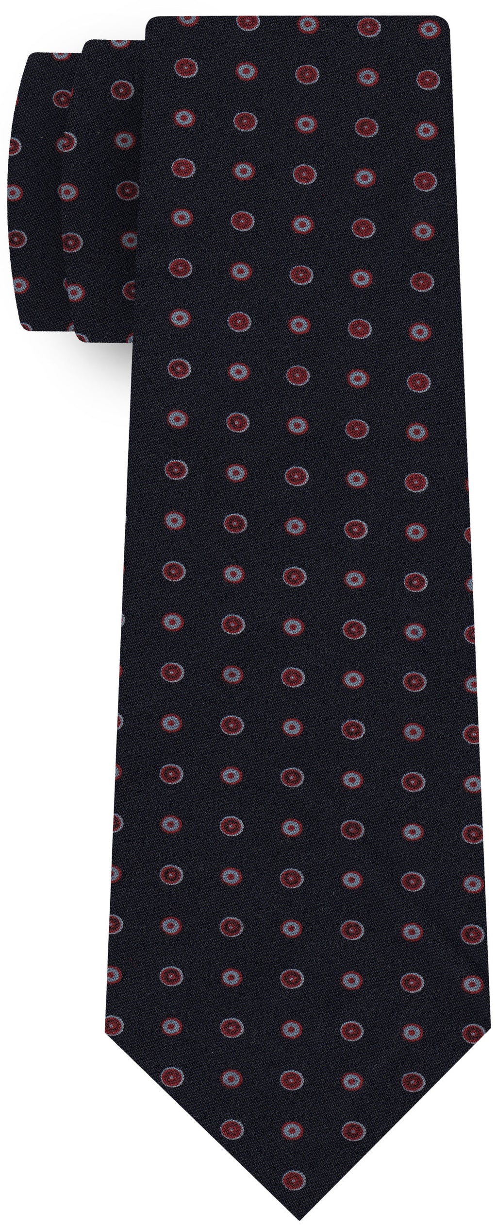 {[en]:Dark Red & White on Midnight Blue Print Pattern Silk Tie
