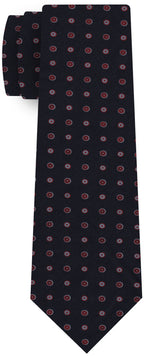 {[en]:Dark Red & White on Midnight Blue Print Pattern Silk Tie