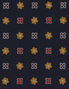{[en]:Navy, Red, White & Yellow Gold on Midnight Blue Pattern Silk Tie