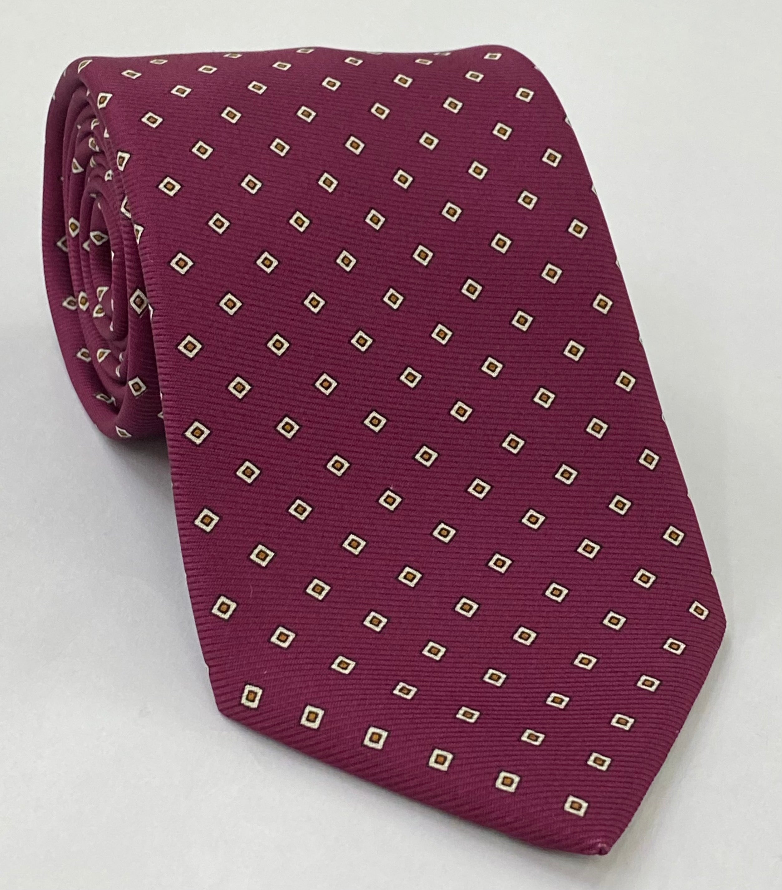 Burnt Orange & Off-White on Dark Fuchsia Pattern Silk Tie MCT-643