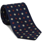 Red, Sky Blue & Off-White on Dark Navy Blue Pattern Silk Tie #MCT-645