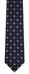 {[en]:Red, Sky Blue & Off-White on Dark Navy Blue Pattern Silk Tie