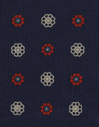 {[en]:Red, Sky Blue & Off-White on Dark Navy Blue Pattern Silk Tie