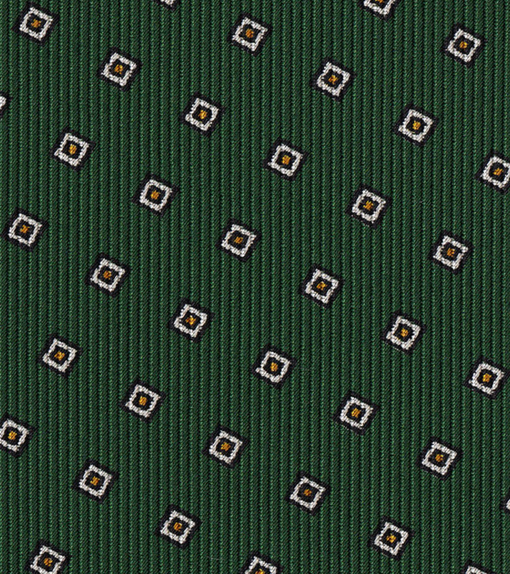 {[en]:Burnt Orange & Off-White on Forest Green Pattern Silk Tie