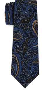 {[en]:Yellow, Purple, White, Midnight Blue, Olive Green on Dark Sky Blue Pattern Silk Tie