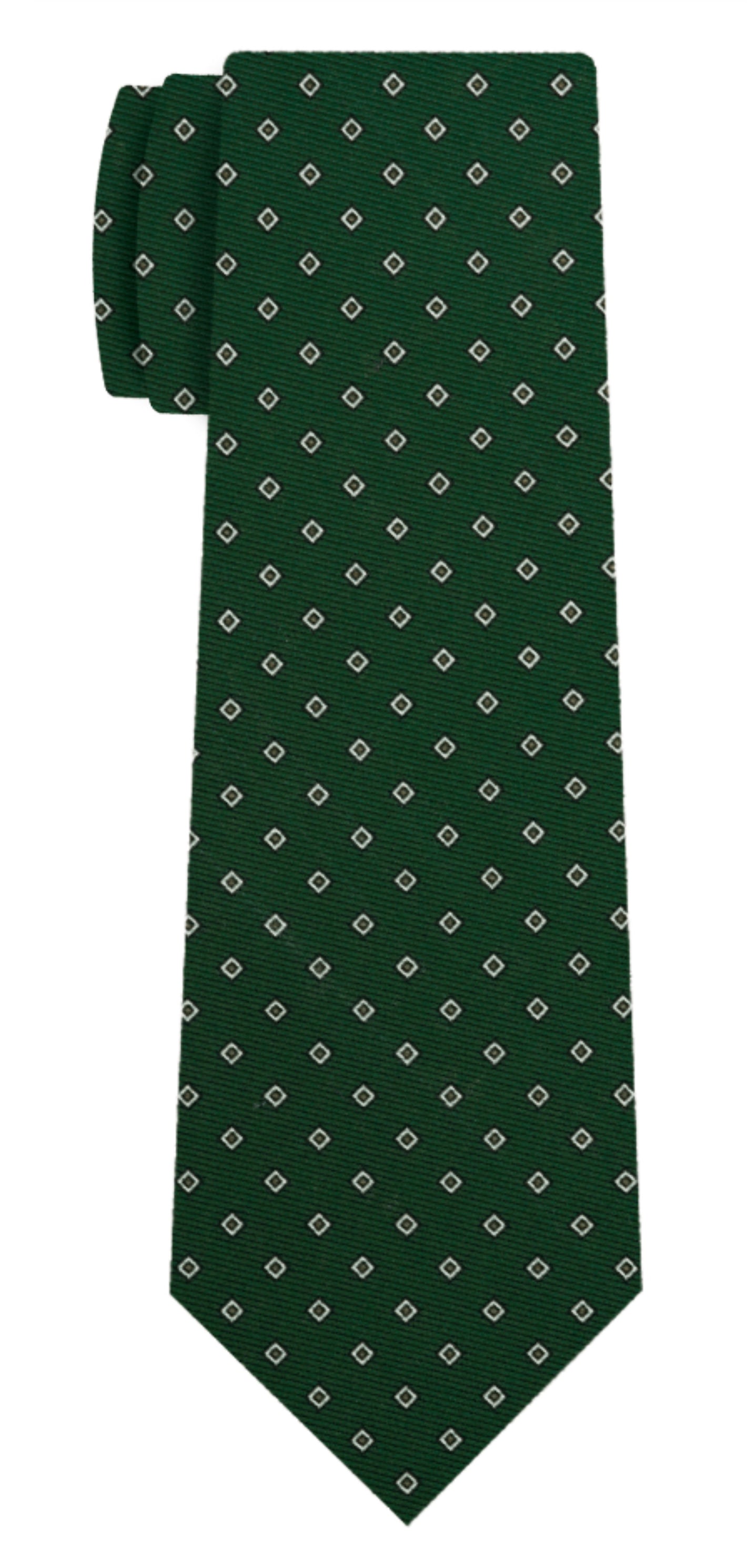 {[en]:White Black Brown On Forest Green Print Silk Tie
