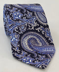 Light Blue & White on Navy Macclesfield Modern Madder Printed Silk Tie MMPT-47