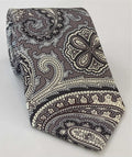 Light Gray & Charcoal Gray on Off White Macclesfield Modern Madder Printed Silk Tie MMPT-49