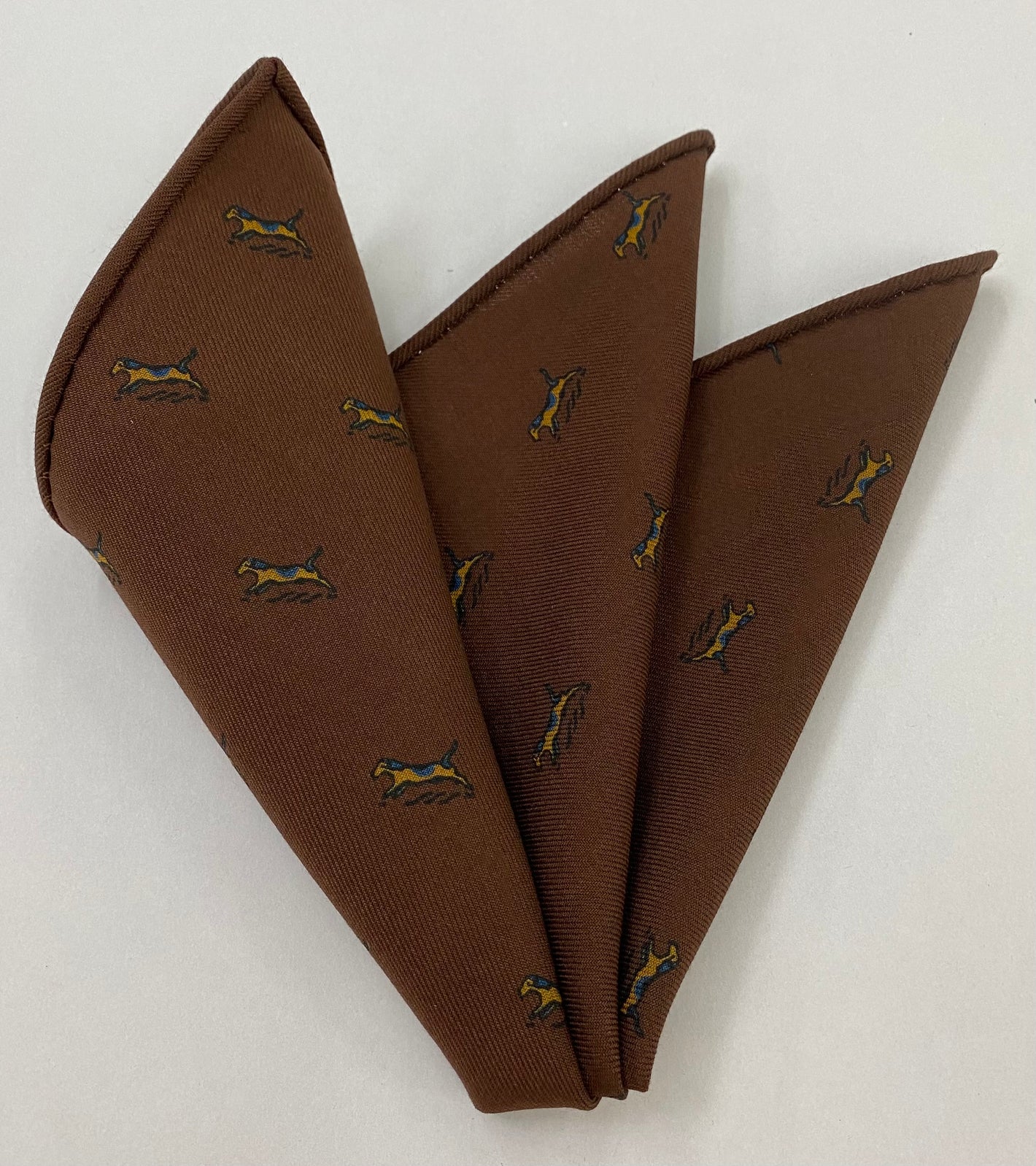 Yellow, Blue & Black on Chocolate Wool Pattern Print Pocket Square MCWP-6