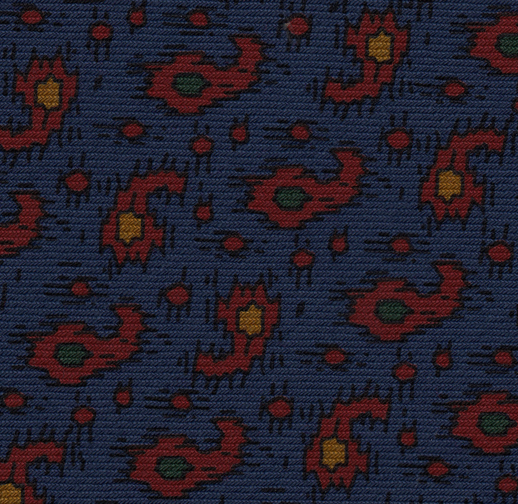 {[en]:Red, Orange, Blue & Green on Slate Blue Macclesfield Printed Wool Tie