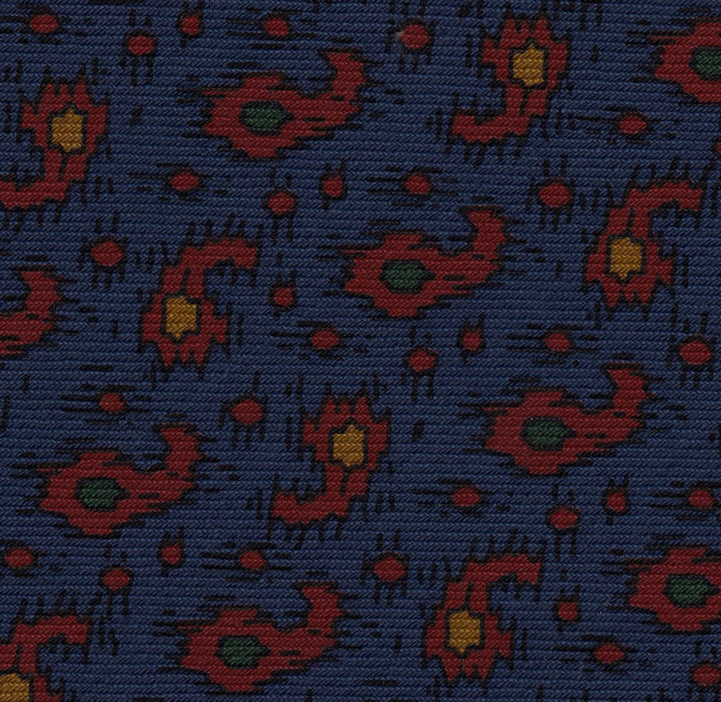 {[en]:Red, Orange, Blue & Green on Slate Blue Macclesfield Printed Wool Tie