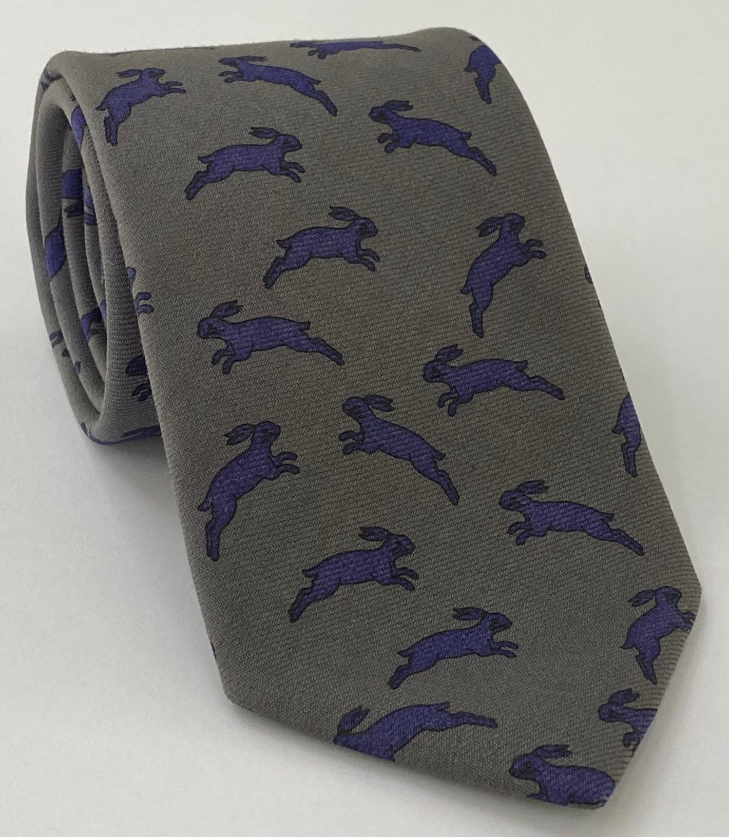 퍼플 & 블랙 차콜 그레이 맥클스필드 프린트 래빗 울 타이 MCWT-5