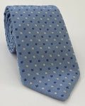 Navy Blue & White on Sky Blue Mogador Pattern Silk Tie MGJT-2