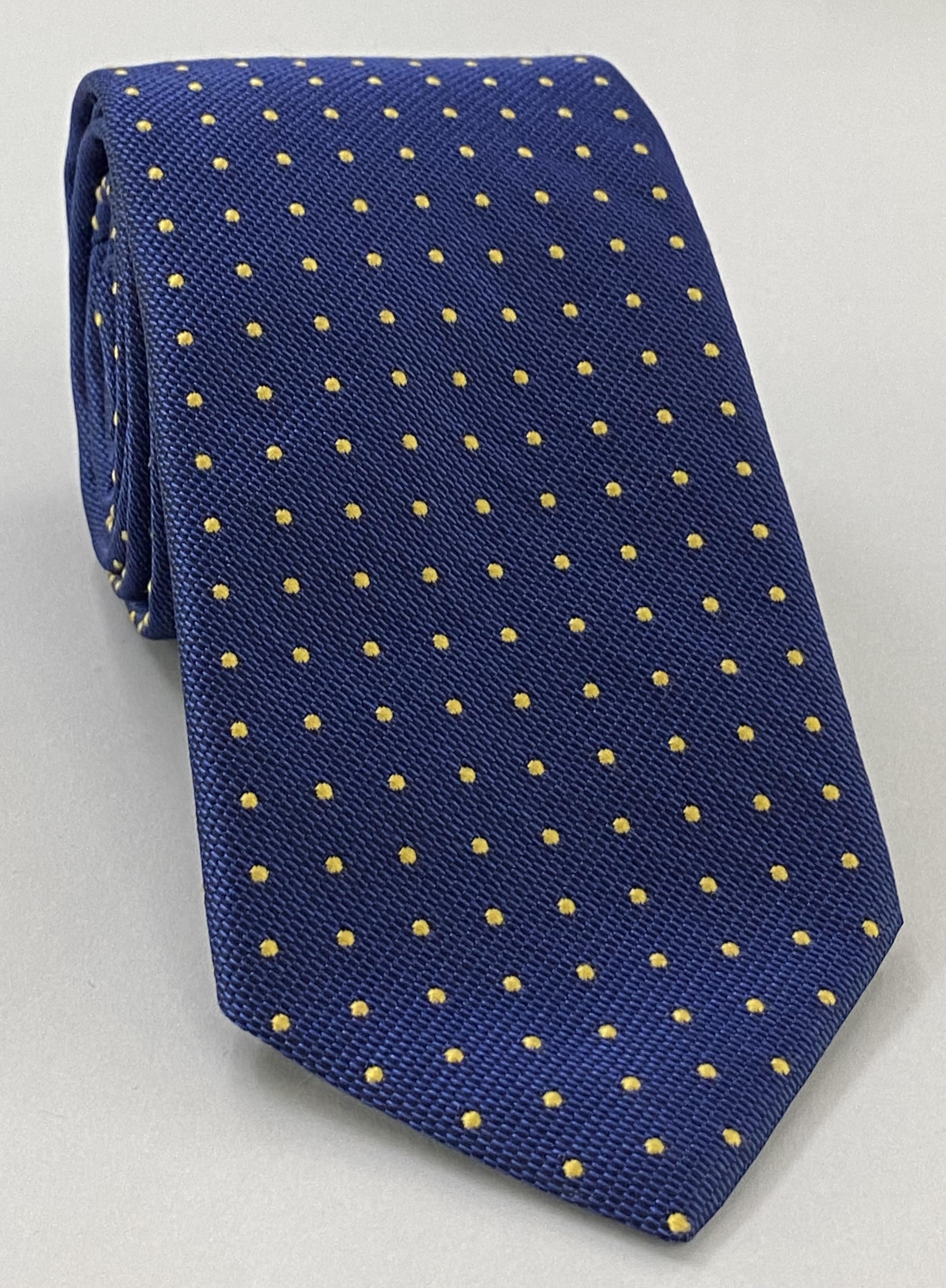 ダークネイビーブルーのモガドールピンドットタイ（イエローゴールド） MGPDT-2