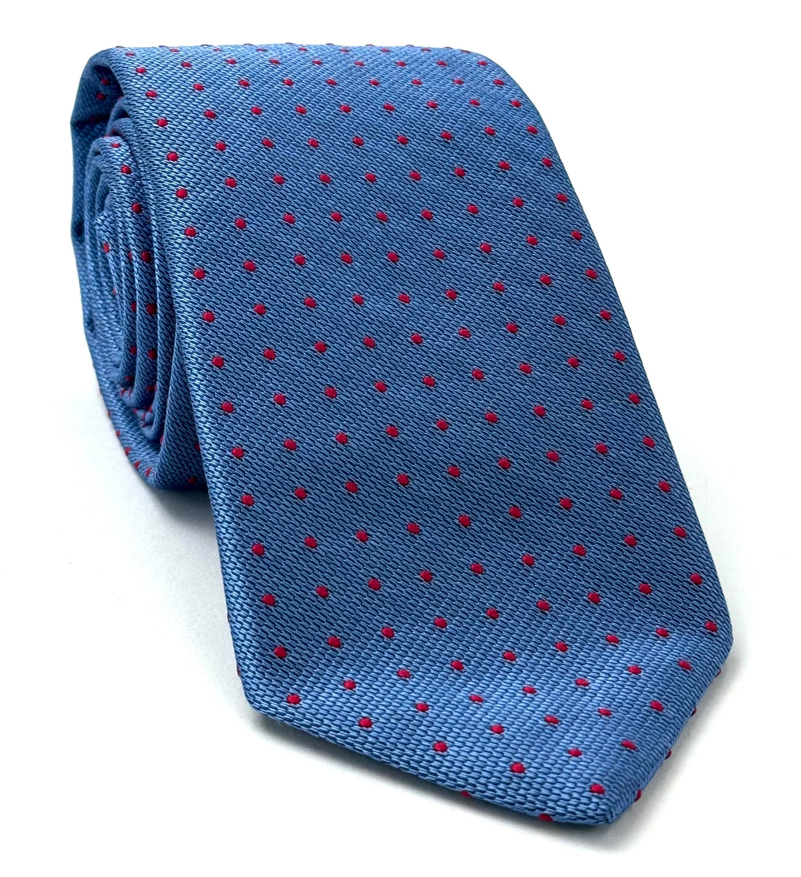 Red on Sky Blue Mogador Pin Dot Tie MGPDT-3