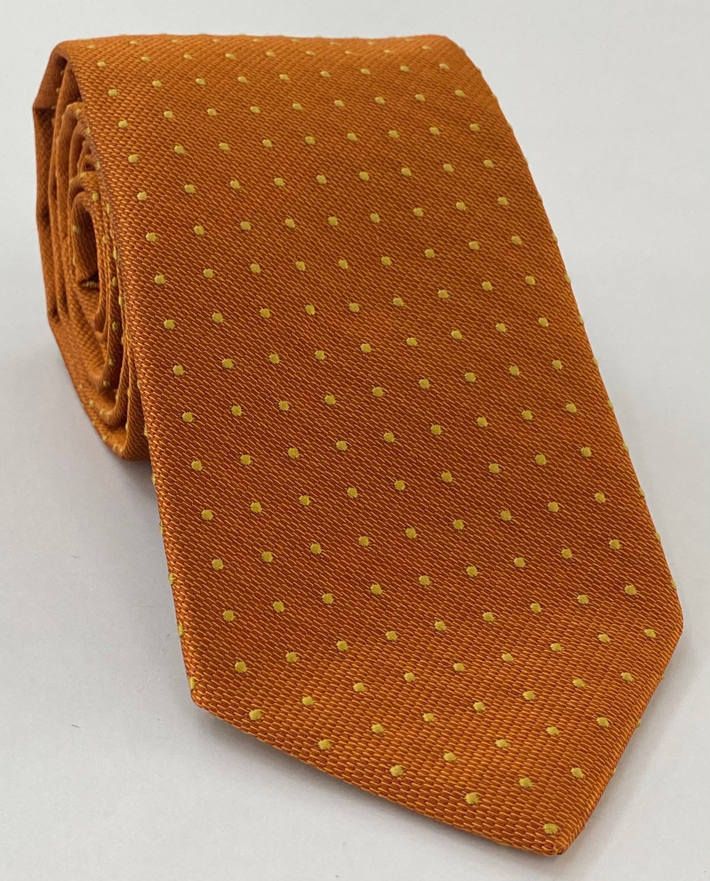 [Yellow Gold on Burnt Orange Mogador Pin Dot Tie MGPDT-7]