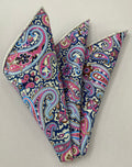 Navy & White on Soft Pink Modern Madder Macclesfield Printed Silk Pocket Square MMPP-101
