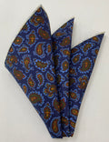 Light Blue & Yellow on Navy Modern Madder Macclesfield Printed Silk Pocket Square MMPP-108
