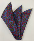 Light Blue & Navy on Plum Macclesfield Madder Printed Silk Pocket Square MMPP-111