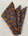 Light Blue & Orange on Camel Macclesfield Madder Printed Silk Pocket Square MMPP-113