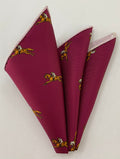 White & Brown on Dark Pink Macclesfield Madder Printed Silk Pocket Square MMPP-162